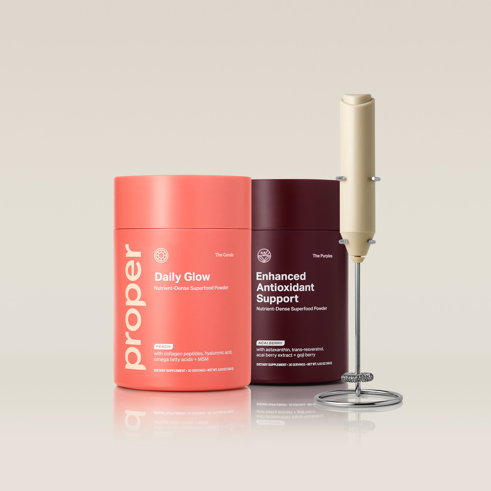 antioxidant and skin-supporting superfood powders and mixer