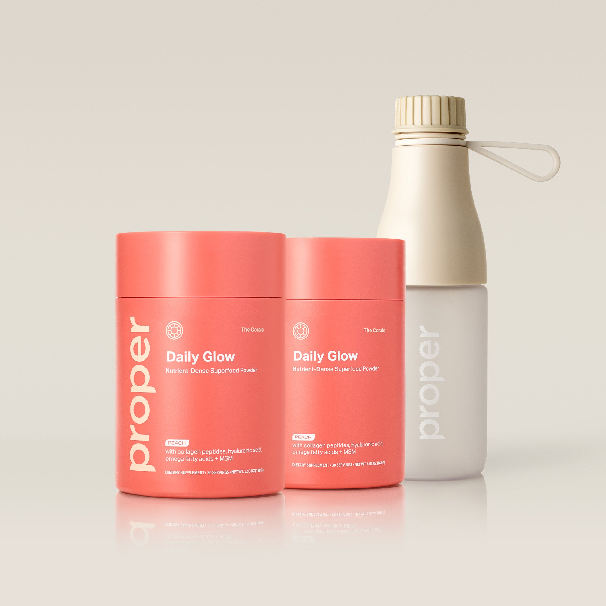 2 Jars of Corals Daily Glow Superfood Powder for glowing skin and Water Bottle