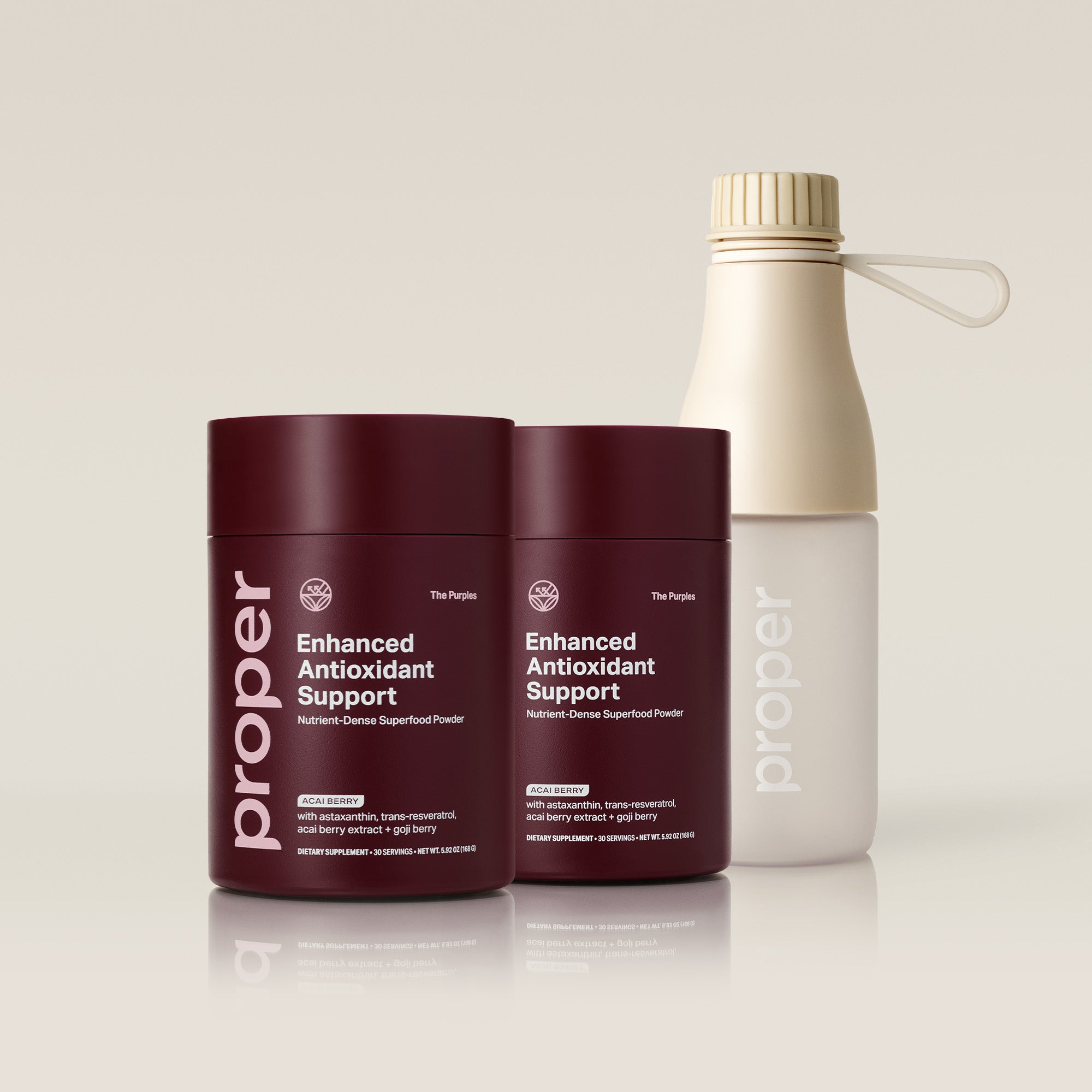 2 Jars of Purples Antioxidant Support Superfood Powder with Water Bottle