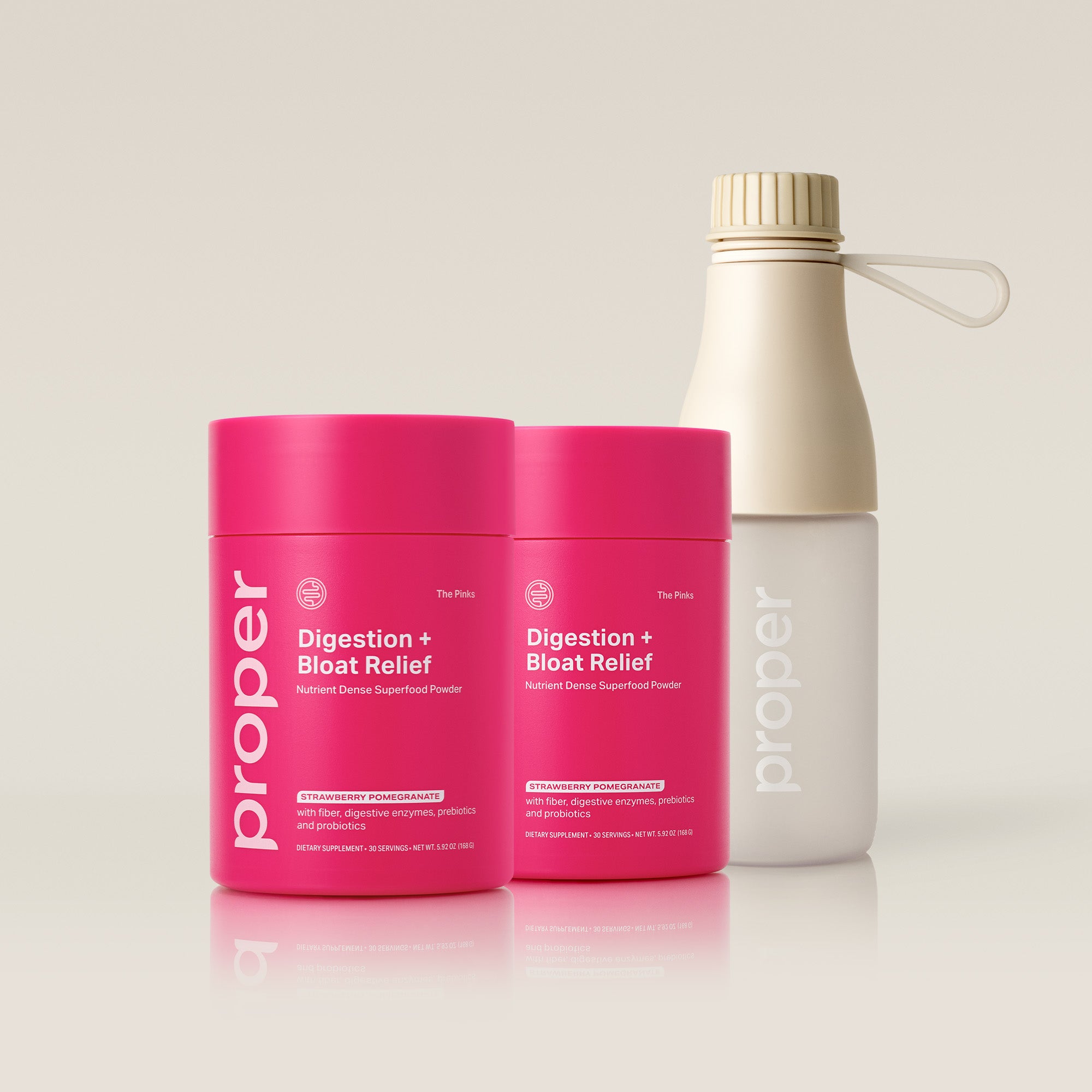 2 Jars of debloat superfood powder Pinks with Water Bottle 